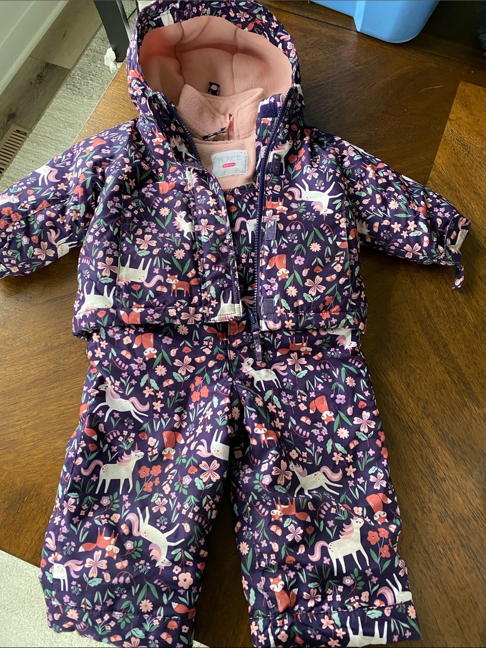 The Children's Place Girls 3-in-1 Snowsuit Set 18-24M Purple Unicorn Fox EUC